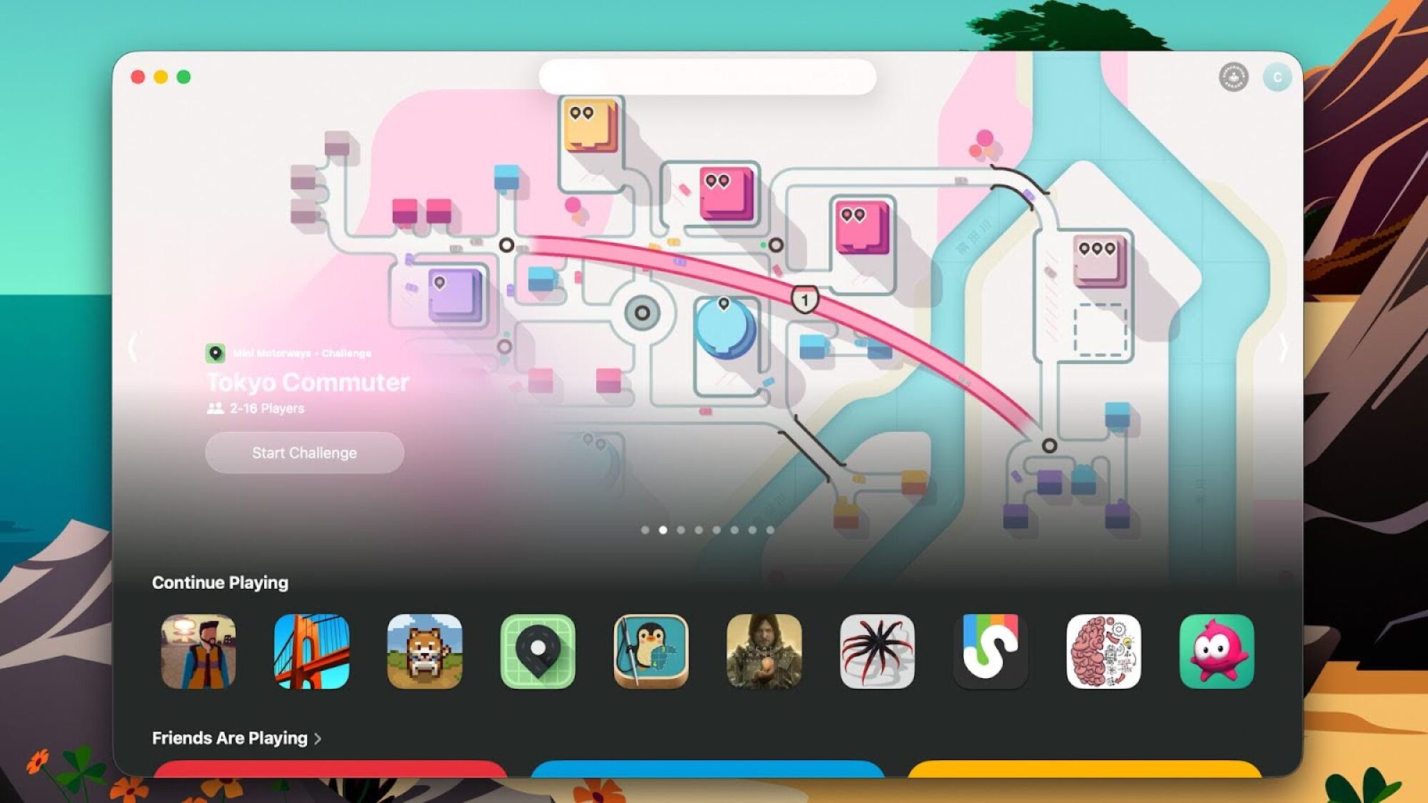 Tangkapan layar aplikasi game Apple di MacOS 26, menampilkan daftar game yang baru dimainkan dan opsi untuk memulai P.aying 