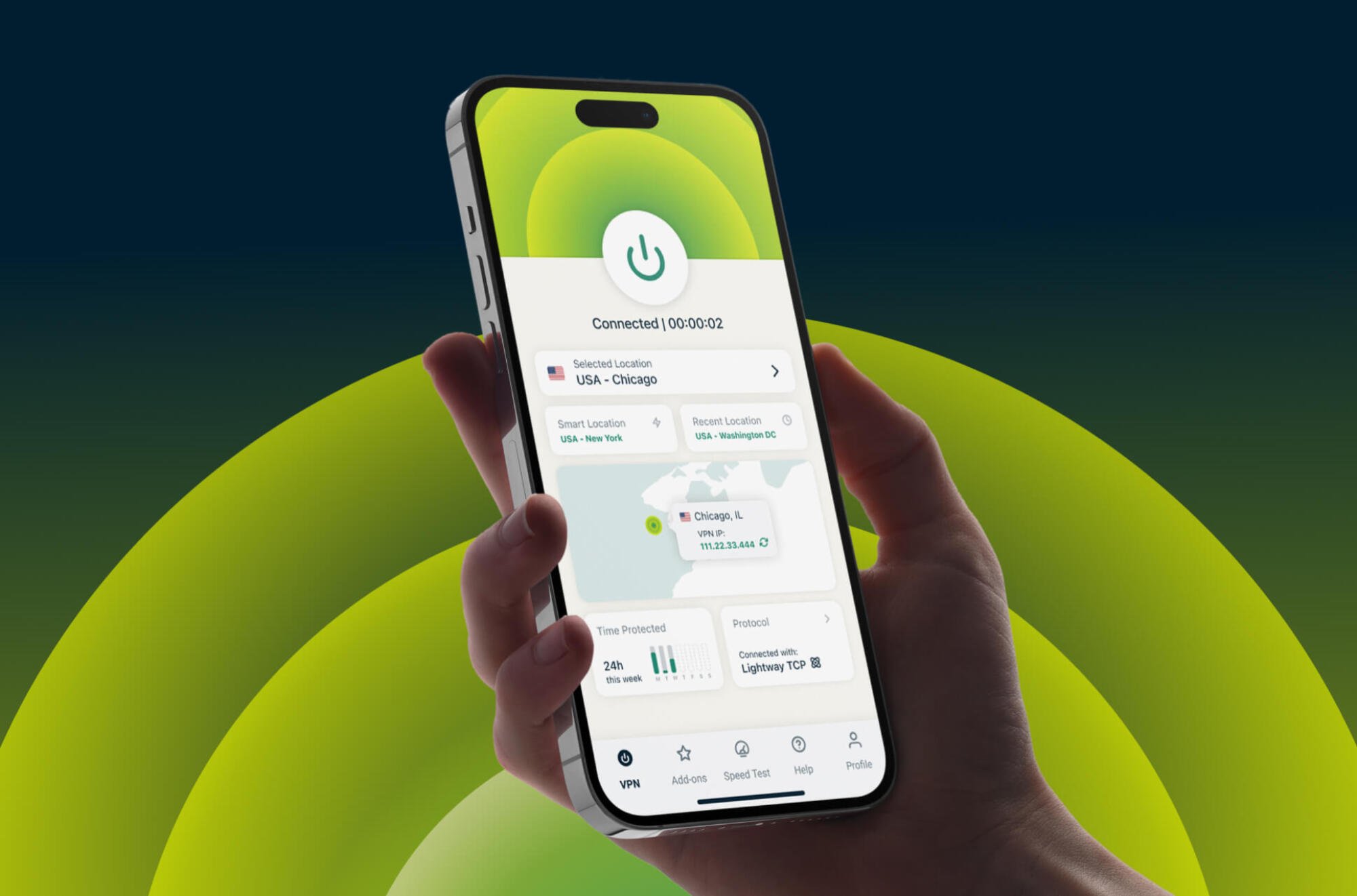 Close-up dari aplikasi ExpressVPN di smartphone