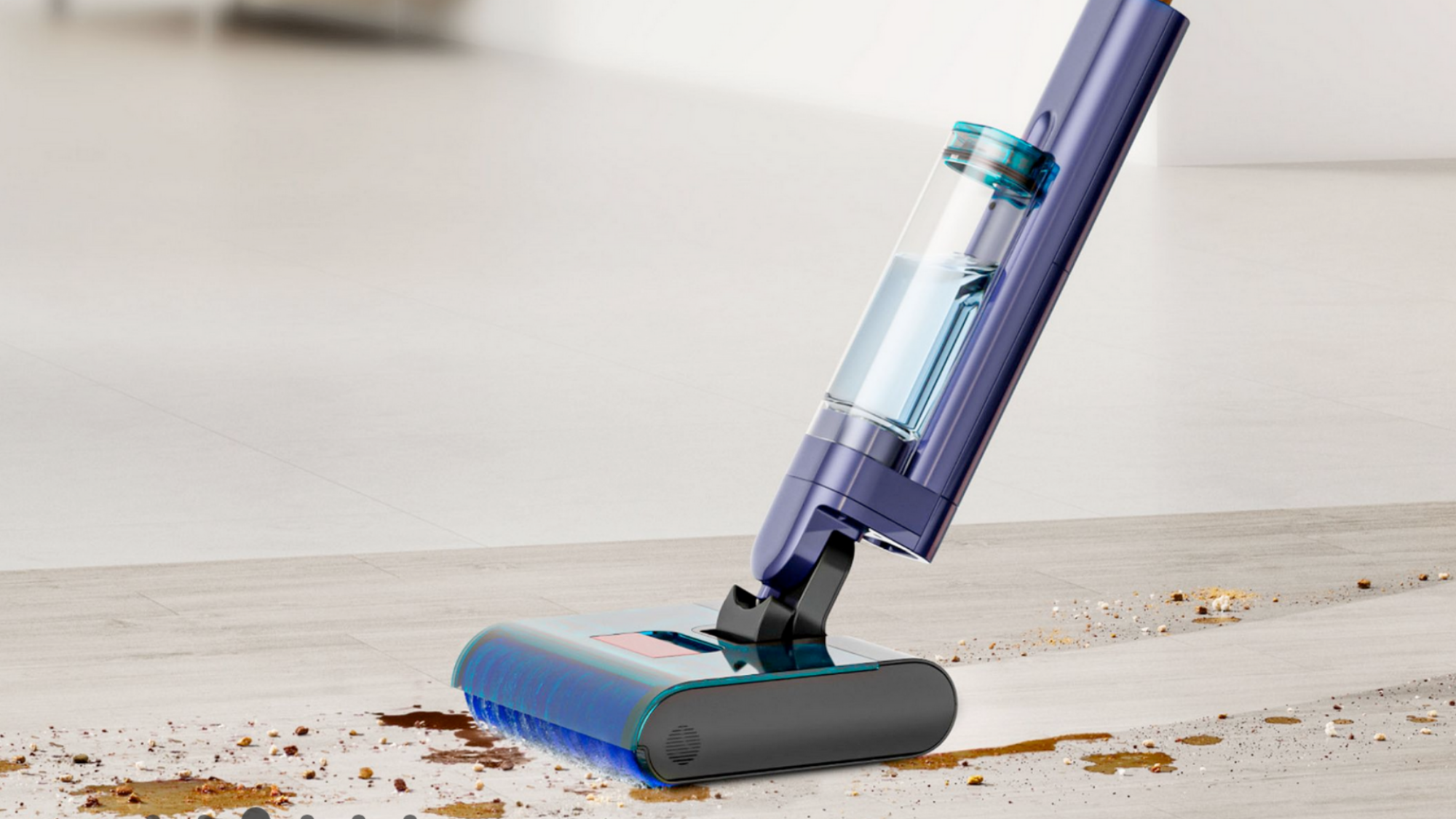 Ilustrasi dyson clean+wash hygiene basah dan vakum kering.