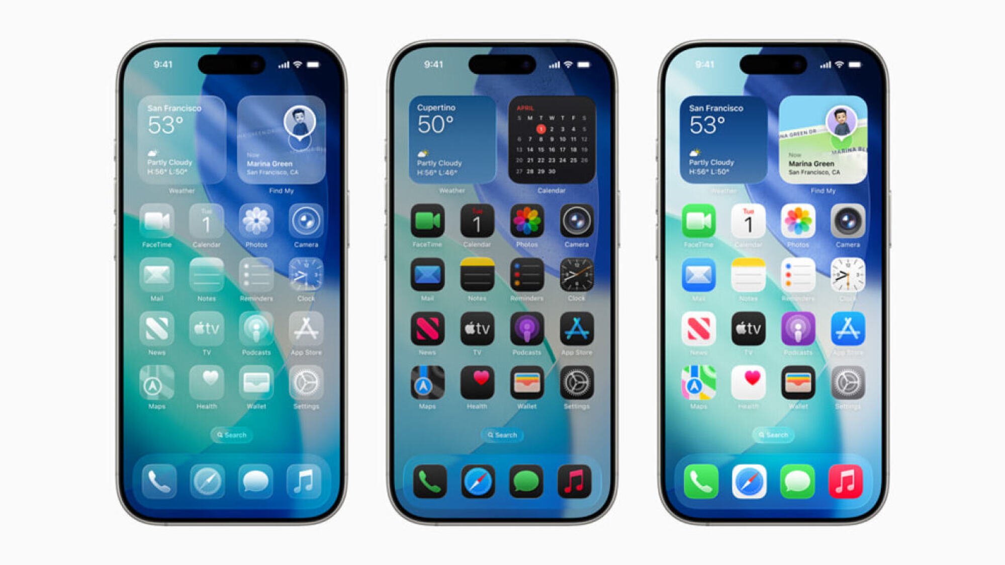 Kaca cair dari iOS 26 di tiga layar iPhone
