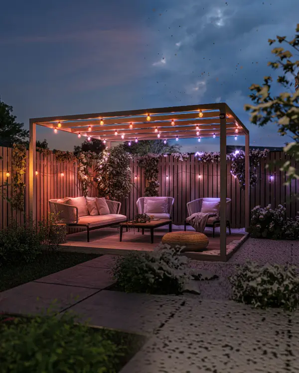 Philips Hue Festivia Globe Lights on Back Patio at Night