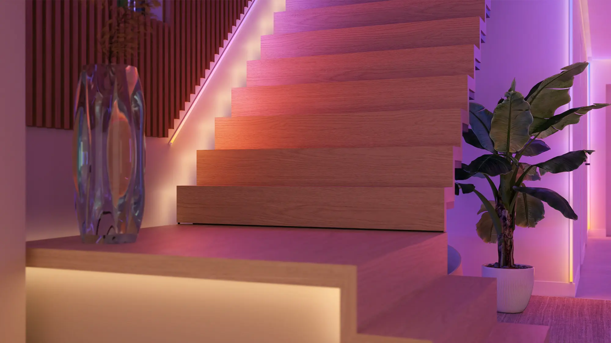 Lampu pintar Philips Hue digunakan untuk menciptakan pencahayaan suasana hati di rumah modern